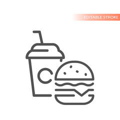 Burger and soda, fast food and drink icon. Outline, editable stroke symbol.