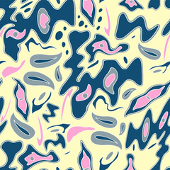 Naklejka premium Abstract Hand Drawing Wavy Liquid Geometric Shapes Paisleys Brush Strokes Marble Seamless Vector Pattern Isolated Background
