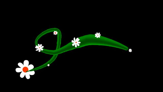 Growing cartoon vines with white flowers on a transparent background