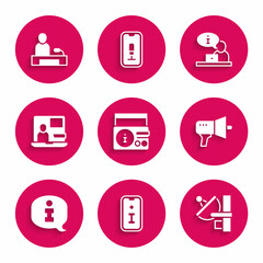 Set News on radio channel, Information, Radar, Megaphone, World news, Television report and icon. Vector