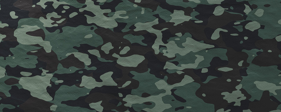 Camouflage military texture. Army mint green, black and brown pattern cloth.