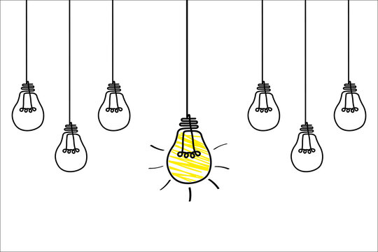 Good idea. Banner light bulb idea concept, creative concept light bulb drawn for stock. Flat style. Vector
