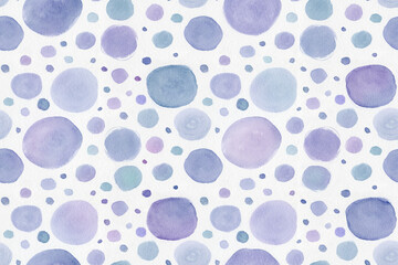 Hand drawn blue and violet watercolor polka dot seamless pattern