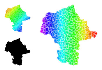 Spectrum gradiented star collage map of Mazovia Province. Vector colored map of Mazovia Province with spectral gradients.