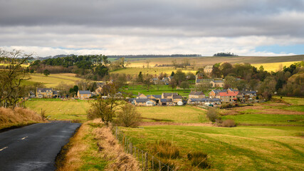 Elevated View of Elsdon Village, which is on the Northumberland 250, a scenic road trip though Northumberland with many places of interest along the route