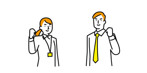 ガッツポーズする男性と女性