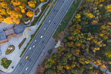 Aerial View of the Peremogy Avenue near KPI ukivercity, Kyiv, taken with drone