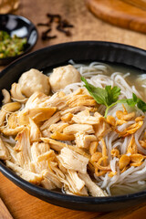 Mie Soup with Bakso or baso is an Indonesian meatball, Its texture is similar to the Chinese beef ball, fish ball. The word bakso refer the complete dish of beef broth soup, noodle, tofu and bok choy.