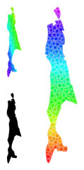 Rainbow gradiented star collage map of Sakhalin Island. Vector colored map of Sakhalin Island with spectral gradients.