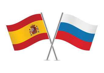 Spain and Russia flags. Spanish and Russian flags isolated on white background. Vector illustration.