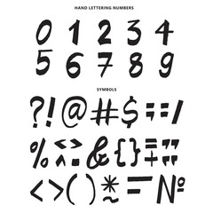 Set of vector numbers. Hand-drawn lettering numbers and symbols. Sale. Off. Modern calligraphy. Font isolated on white background. Marker handwritten font.