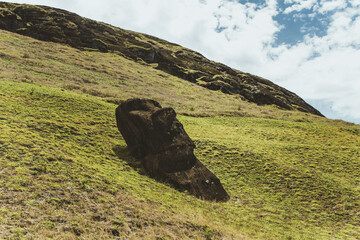 Moai lying on the ground at Rano Raraku on Easter Island