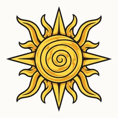 Bright yellow sun with curved rays