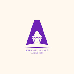 Logo template letter A with cupcake symbol incorporated. Negative Space abstract Style Modern Vector Editable