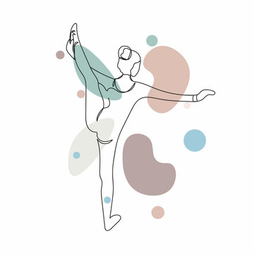 Continuous one simple single abstract line drawing of girl ballerina icon in silhouette on a white background. Linear stylized.