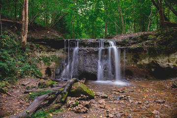 Naklejka na ściany i meble Small waterfall dauda in Gauja national park,Latvia
