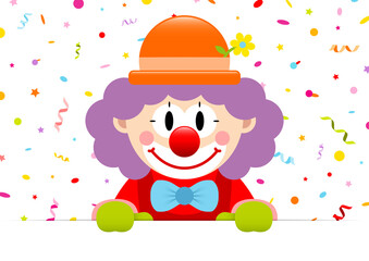 Clown Lila Haare Luftschlangen Und Konfetti Banner Horizontal