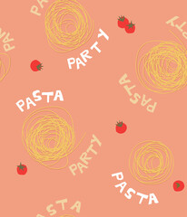 Hand drawing vector seamless paintings - Italian food. Various types of pasta. Ideal for flyers, postcards, posters, prints, menus, booklets