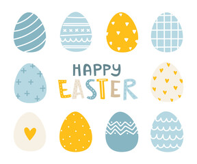 Painted easter eggs collection. Set of festive decorated easter eggs. Bundle of decorated doodle egg.