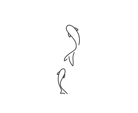 Vector isolated two Koi karps top view simple minimal line drawing