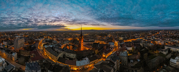 Tarnow Town in Poland. Skyline Panoramic Drone View at Sunrise.