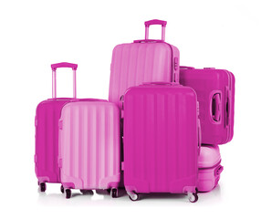 Pink luggage on white background