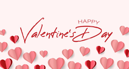 Happy Valentine's day. Valentine banner with many hearts in paper cut style. Love and valentine's day.
Vector illustration.
