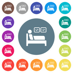 Intensive care flat white icons on round color backgrounds