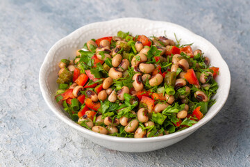 Traditional delicious Turkish food; dried black eyed peas salad (Turkish name; kuru borulce salatasi)