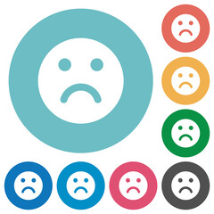 Sad emoticon solid flat round icons
