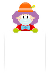 Clown Maske Lila Haare Hält Schild