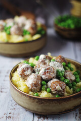 Swedish meatballs with mashed potato side dish - typical dish of Swedish cuisine	