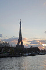 The Eiffel Tower in Paris, France, at sunset