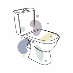 Continuous one simple single abstract line drawing of toilet bowl icon in silhouette on a white background. Linear stylized.