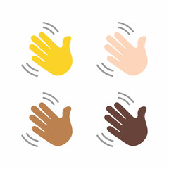 Waving hand isolated on white background. Hand waving emoji in different skin tone. Hi or hello gesture. Vector stock
