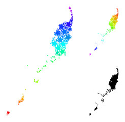 Rainbow gradient star mosaic map of Palau Islands. Vector colored map of Palau Islands with spectral gradients. Mosaic map of Palau Islands collage is created of randomized colored star items.