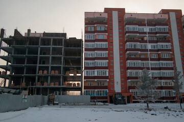 Modern apartment building. New residential area. Building under construction. Ust-Kamenogorsk (kazakhstan)