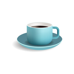 Fragrant coffee in a cup on a saucer on a white background.