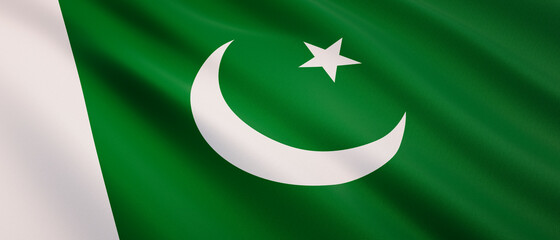 Waving flag of Pakistan - Flag of Islamic Republic of Pakistan - 3D illustration	
