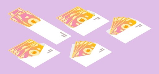 Korean Won Money in Envelope Isometric Icon