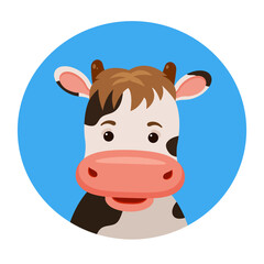 Cow in a circle background. Character design in cartoon style.