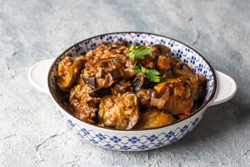 Traditional delicious Turkish food; eggplant moussaka (Turkish name; Patlican musakka)
