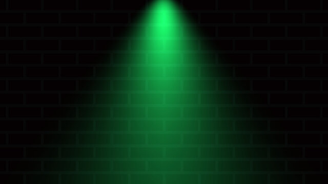 Empty brick wall with green neon light with copy space. Lighting effect green color glow on brick wall background. Royalty high-quality free stock photo image of blank, empty background for design
