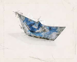 illustration Sketch of a Boat in origami