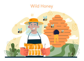 Hiver or beekeeper concept. Professional farmer gathering honey