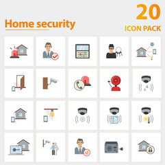 Home Security icon set. Collection of simple elements such as the alarm system, call verification, control panel, emergency call, fire alarm, home automation, burglar.