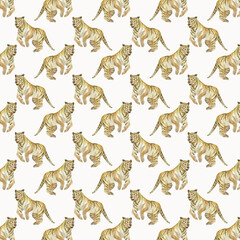 Seamless pattern with tiger, watercolor illustration