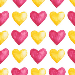Watercolor hearts. Seamless pattern. Can be used for wallpaper, fill web page background, surface textures