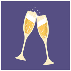 two glasses of champagne on a purple background