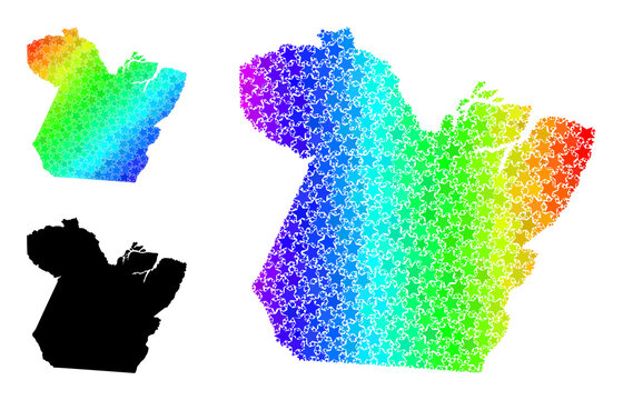Rainbow gradiented star collage map of Paral State. Vector colorful map of Paral State with rainbow gradients. Mosaic map of Paral State collage is done with random colored star elements.